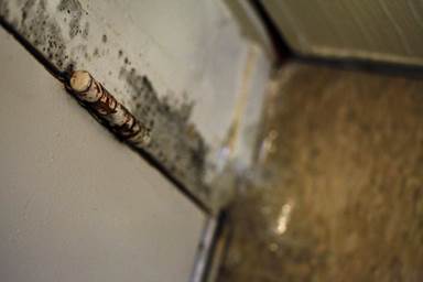 Mole grows along the door and tape in placed to cover a hole where mice come in, is discovered by inspectors, Tuesday February 25, 2014, during a mandatory inspection of  the Hacienda Public Housing in Richmond, Calif. Photo: Lacy Atkins / The Chronicle / ONLINE_YES